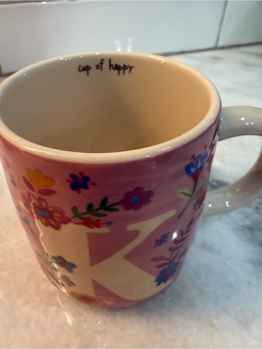 NATURAL LIFE Pink Floral 'K' Ceramic Mug - Cup of Happy - Picture 2 of 10